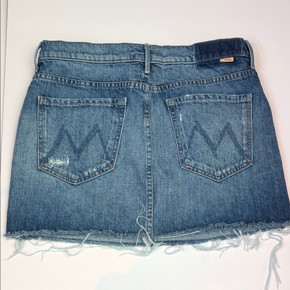 Mother Frayed Hem Denim Mini Skirt | Blue | Size 28